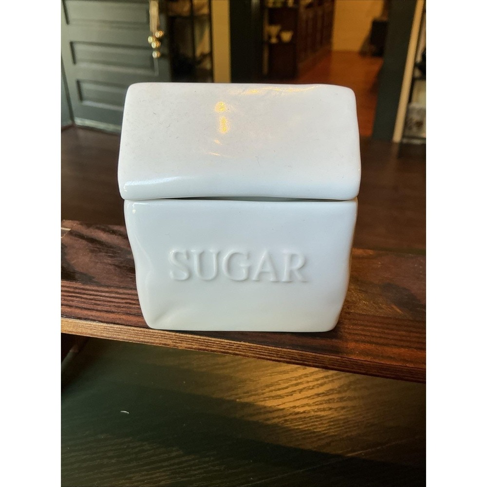 Fitz and Floyd 3" White Sugar Bowl Everyday Porcelain Milk Carton House